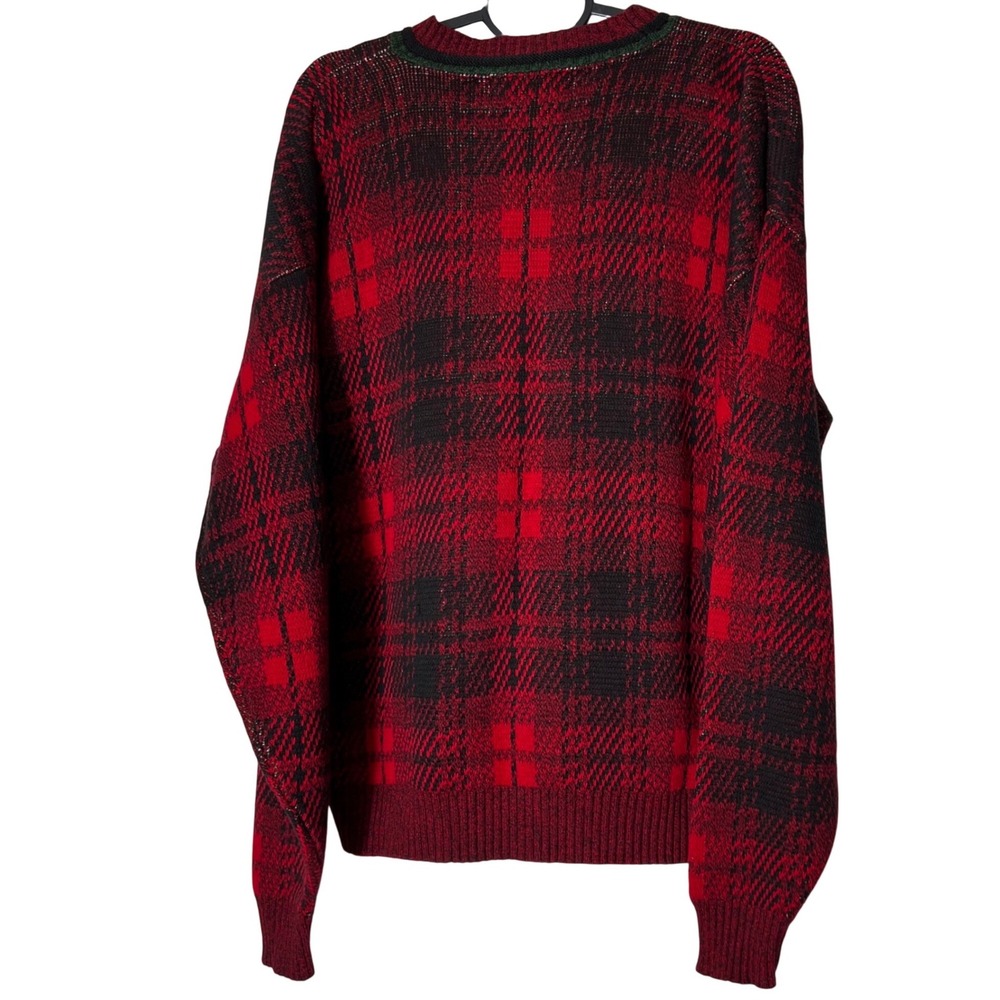Crossings Christmas Men's Plaid Golf Fair‎ SweaterXLRed Black Green Knit Crew - Picture 3 of 9